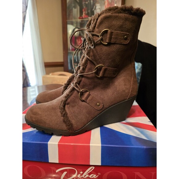 Diba London Boots Women 10 NEW Brown Wedge Lace-up - Picture 3 of 9